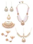 ZAVERI PEARLS Pink & Green Bridal Kundan Necklace Earring Mathapatti Passa & Hand Harness Set For Women-ZPFK14838