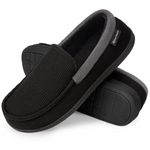 EverFoams Men's Comfort Memory Foam Moccasin Slippers Breathable Terry Cloth House Shoes with Anti-Skid Rubber Sole Dark Black 9 UK
