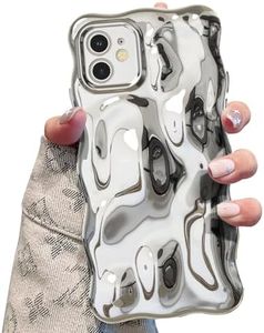 UEEBAI Case for iPhone 11 6.1 inch, Cute Solid Color Curly Wave Shape Shockproof Soft Bumper Phone Case, Candy Water Ripple 3D Silicon Slim Pretty Case Aesthetic Cover, Silver