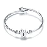 SBI Jewelry Silver Initial Letter Bangle Bracelet Heart J Cuff Bracelet Women Mom Daughter Sister Wife Girlfriend Grandma Auntie Cousin Best Friends Family BFF Mothers Day Birthday