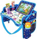 ECOFANTASY Car Seat Tray for Toddler - Waterproof Carseat Table Top - Kids Travel Tray - Travel and Road Trip Essentials Kids - Lap Desk with Storage -Baby Airplane Travel Accessories (Blue)