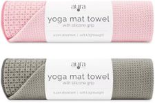 S&T INC. Yoga Mat Towel with Non-Slip Grip, Enhanced Silicone Grip, Soft and Absorbent for Gym, Pilates, and Hot Yoga Mat, 2 Pack, 24 inches x 72 inches, 340GSM, Pink and Grey