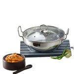 Vinod Stainless Steel Kadhai with Glass Lid - 1.7 Litre, 20cm | Extra Thick, SAS Heavy Bottom | Kadai for Cooking | Induction and Gas Base | 2 Year Warranty - Silver