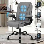 ELFORDSON Massage Office Chair for Home, Executive Comfy Office Chairs with 90° Flip-up Armrests, Adjustable Height, Swivel, Ergonomic Heavy-duty Desk Work Chair, Fabric Linen, Grey