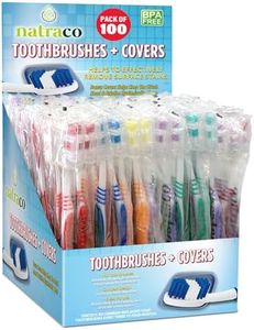 natraco Bulk Toothbrush Pack with Covers | Premium Quality Individually Wrapped Colorful Tooth Brushes | Medium Soft Bristles for Travel, Donations, Hotels (100)