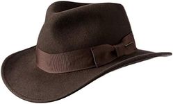 Indiana Jones Men's Crushable Wool Felt Fedora Hat, Brown, Large