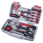 CARTMAN 39piece Tool Set General Household Kit with Plastic Toolbox Storage Case Cutting Plier Red