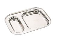 Expresso - Heavy Duty Stainless Steel Rectangle Dinner Plate w/ 2 Sections Divided Mess Trays for Kids Lunch, Camping, Events & Every Day Use Kitchenware