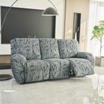 HOKIPO Polyester Blend 140Gsm Stretchable Recliner Sofa Cover 3 Seater, Intense Grey Abstract Floral (Ar-4942-C2)