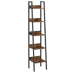 VASAGLE Ladder Shelf, 5-Tier Narrow Shelf, Bookshelf for Home Office, Living Room, Bedroom, Kitchen, Industrial, Rustic Brown and Ink Black LLS109B01