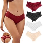 ohyeahlady 4 Pack Women's Underwear Satin Panties Sexy Cross Backed Cheeky Knickers Thongs Ladies Bikini Briefs Multipack UK 16-18