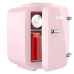 YASHE Mini Fridge, 4 Liter/6 Cans Small Fridgerator for Bedroom, AC/DC Thermoelectric Cooler and Warmer for Skincare Drink Office Dorm Car, Pink