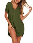 Ekouaer Women's Button Down Nightgowns Maternity Pajama Shirts Dress Sexy Loungewear Army Green