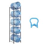 VEVOR 5 Tiers Water Jug Holder, 5 Gallon Water Bottle Holder, Single Row Water Bottle Rack for 5 Bottles, Heavy Duty Water Jug Rack for Kitchen, Office, Living Room, Black