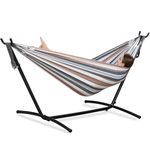 PNAEUT Double Hammocks with Stand for Outside, Portable Space Saving Heavy-Duty Steel Frame for Indoor Outdoor Patio Yard, Easy Assembly, 2 Person 450 lbs Capacity (Coffee)