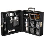 Kuber Industries Bar Set | Faux Leather Portable Bartender Kit | Cocktail Shaker Set | 4 Imported Glasses | Bar Tool Set | Barset for Picnic | Gifting for Men | Barware Set for Party | Black