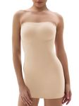 SHAPERX Women's Strapless Shapewear Full Slip for Under Dresses Tummy Control Slips Seamless Body Shaper,CA-SZ5383-Beige-S/M