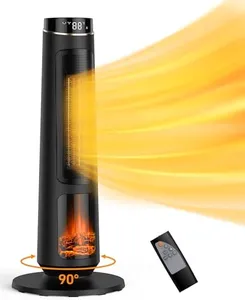 Domenow 31" Space Heaters for Indoor Use, Ceramic Tower Space Heater for Room Heating, Timer and Remote Control, 1500W Fast Heating, 3D Realistic Flame, Digital Display, Overheat Protection