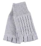 HEAT HOLDERS - Ladies Cable Knitted Winter Thermal Fingerless Gloves (One Size, Light Grey)