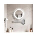 Auxmir Lighted Wall Mounted 20X Magnifying Makeup Mirror, 8" Double-sided 360° Swivel Shaving Mirror with Extendable Arm, 3200mAh Rechargeable Dimmable Mirrors with Tweezer for Bathroom and Hotel