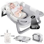 Newborn Bath Tub, Collapsible Baby Bathtub with Non-Slip, Portable Travel Non-Slip with Thermometer, Foldable Toddler Bath with Soft Cushion Pad for Newborn 0-36 Month