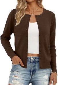 Trendy Queen Womens Cardigan Sweaters Lightweight Crew Neck Outfits Fall Fashion 2025 Clothing Chocolate Brown L