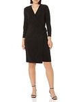 Anne Klein Women's Classic V-Neck Faux Wrap Dress, Black, X-Large