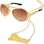 2 Pieces Disco Set Includes 1 Pair of Rock Star Costume Sunglasses and 1 Piece Disco Sign Necklace 50's 60's Gold, Gold