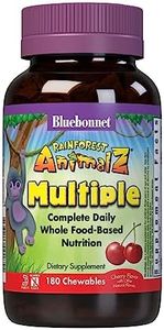 Bluebonnet Nutrition Rainforest Animalz Whole Food Based Multiple Chewable Tablet, Kids Multivitamin & Mineral, Vitamin C, D3, Iron, Gluten Free, Milk Free, Kosher, 180 Chewable Tablets, Cherry Flavor