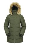 Mountain Warehouse Isla II Womens Down Jacket - Water Resistant Winter Coat with Faux Fur Trim Hood, Zipped Pockets, Thermal Tested -35 °C - For Winter & Outdoors Dark Khaki Women's Size 12