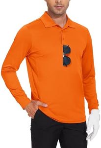 JWM Men's Long Sleeve Golf Polo Shirts - Athletic Casual Travel Performance Collar Shirts Lightweight Quick Dry UPF50 Orange