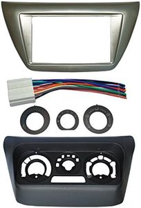 Complete Install Double Din Dash Trim Frame Kit Plus Decals and Wire Harness Compatible with Mitsubishi Lancer 2002-2007