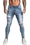GINGTTO Men's Ripped Jeans Skinny Comfy Stretch Jeans, Faded Blue Ripped, 36W x 30L