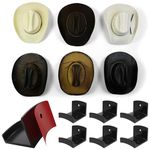 Modern JP Adhesive Hat Hooks for Wall (6-Pack) - Cowboy Hat Rack, Wide Brim Hat Organizer, Strong Hold Hat Hangers for Wall - Black