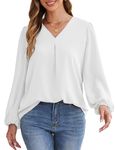 GRACE KARIN Women's Elegant Long Sleeve Chiffon Blouse Plain Lantern Sleeve Shirt White 2XL