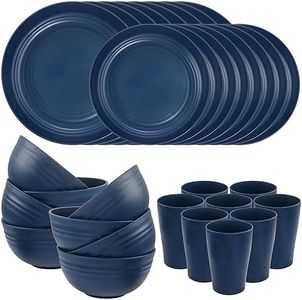 Supernal Wheat Straw Dinnerware Sets, Dinnerware Sets for 8, Plates and Bowls Sets, Reusable Dinnerware Set, Microwave Dishwasher Safe, Blue Plastic Dinnerware Sets 16pcs Plates, 8pcs Bowls, 8pcs Cups
