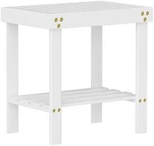 Glavbiku Bamboo Shower Chair, Shower Foot Rest for Adults & Kids, Non-Slip Bath Stool with Storage Shelf, Safe & Stable Wooden Bench for Spa, Bathroom, Bedside, Living Room - White