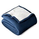 Bare Home Sherpa Fleece Blanket - Full/Queen Blanket - Blanket for Bed, Sofa, Couch, Camping and Travel - Warm & Lightweight - Fluffy & Soft Plush Blanket - Reversible (Full/Queen, Dark Blue)