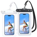 Anshow 2 Pack Waterproof Phone Pouch, IPX8 Waterproof Phone Case Dry Bag with Lanyard Underwater Protector for iPhone Samsung Galaxy Google Pixel and All Other Devices Up to 7 Inches, Black and White