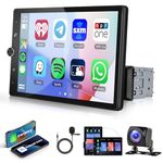 Single Din Car Radio Car Stereo with Wireless Carplay Android Auto, Rimoody 10.4 Inch Vertical Touch Screen Car Radio Bluetooth Mirror Link FM Radio Head Unit Backup Camera