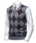 Herothorn Men's Thick Argyle Sweater Vests Classic V-Neck Knitwear Jumper Waistcoat Wool Blend Sleeveless Cardigan with Buttons Warm Plaid Tank Tops Autumn Winter