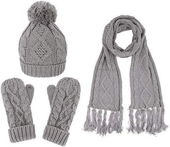 Women Soft Warm Thick Knitted Beanie Scarf & Gloves Winter Set,Grey1