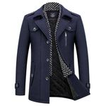 KUDMOL Mens Wool Trench Coat Solid Casual Padded Outdoor Overcoat Scarf Collar Long Warm Business Jacket(Navy,M)