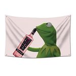 Kermit Pink Funny Flag Meme Banner Flag For Room Guys,3x5 ft Banner,Funny Poster Durable Man Cave Wall Flag with 4 Brass Grommets for College Dorm Room Decor,Outdoor Party