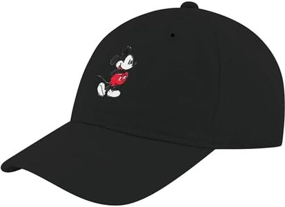 Concept One Disney Mickey Mouse Baseball Hat, Washed Twill Cotton Adjustable Dad Cap, Black Washed, One Size