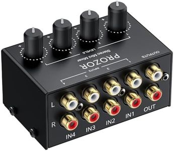 PROZOR 4-Channel Stereo Audio Mixer, RCA Input with Independent Volume Controls, Metal Housing, Ultra Low Noise, for TV/PC Mixing, Home Studios, DJ Performances – No Power Required, Plug and Play