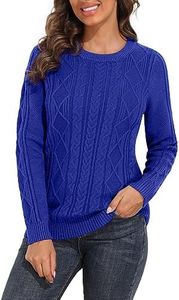 PrettyGuide Women's Sweater Crewneck Cable Knit Long Sleeve Pullover Tops L Blue