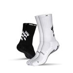 Beldon Traxpro Anti-Slip Calf Legth Sports Socks with Grip Technology | Grip Socks For Football, Running, Basketball, Badminton | Breathable and Comfortable (IN, Alpha, Free Size, Black + White)