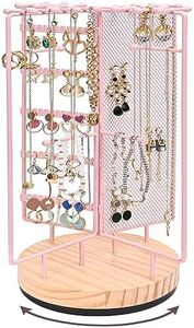 ProCase Jewelry Holder Organizer Earring Stand with 28 Necklace Hooks, 360 Rotating Necklace Holder Earrings Storage Rack Jewelry Tower Bracelet Holder, Holds More than 100 Pairs Earrings -Pink