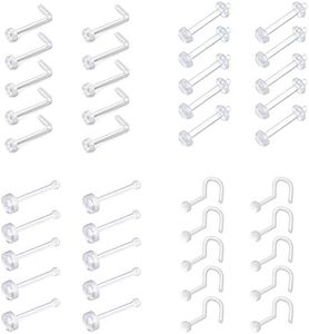 D.Bella 40pcs Clear Nose Ring, Flexible Acrylic Nose Stud Retainer for Nose Lip Ear Labret Ring, Nontoxic Plastic Ring